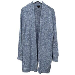 J. JILL Long Cardigan Size XL Petite Blue Heather Open Front Duster Cotton Blend